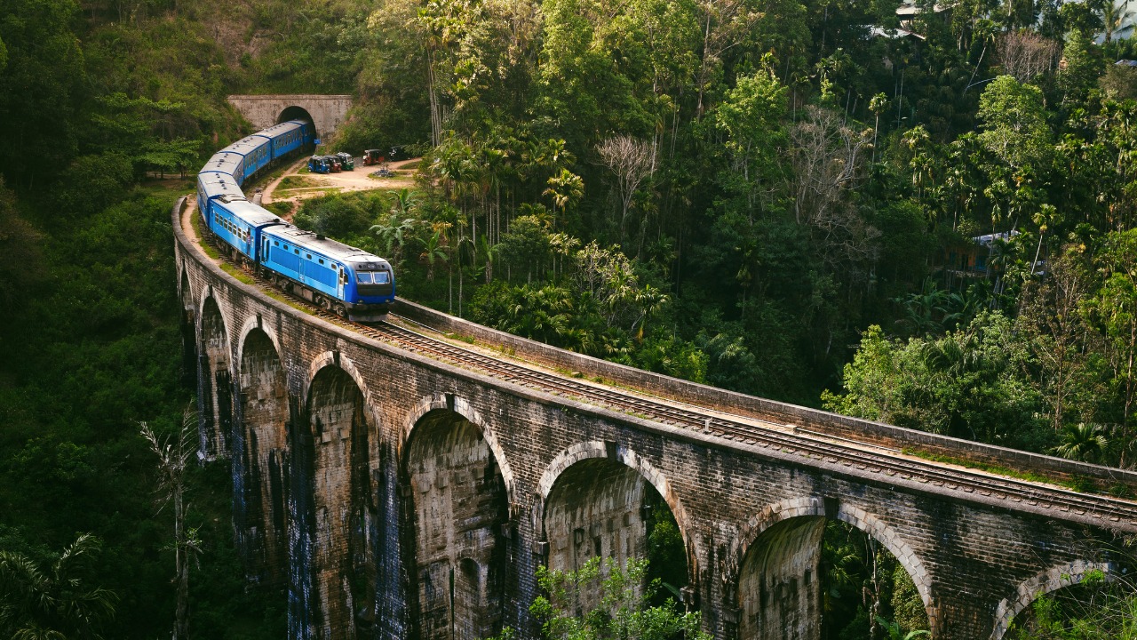 Hill country train through tea plantations